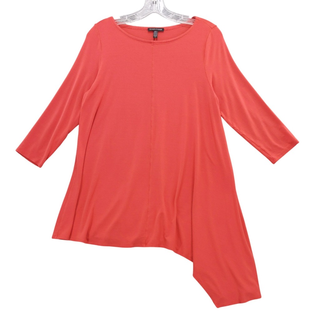 Eileen Fisher Tunic Top Women's Small Coral Red Long Sleeve Asymmetrical